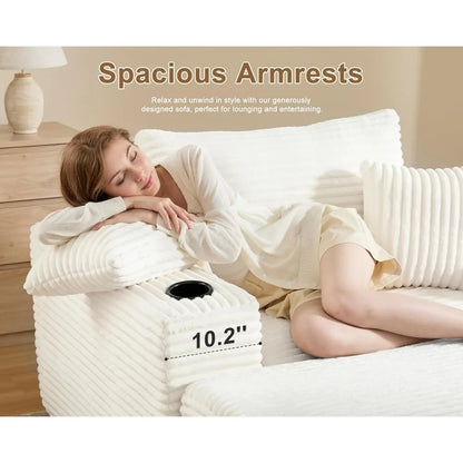 Chaise Lounge Chair Indoor, Fluffy Corduroy Upholstered Boneless Couch, Convertible Sleeper Sofa Bed