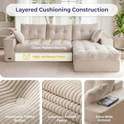 L-Shaped Sectional Sofa with Convertible Left/Right Ottoman, Cloud Boneless Modular Couch