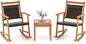 Patio Rocking Chair Set ,3 pieces Patiojoy Acacia Wood Rocker with Side Table, Outdoor Chairs with Wicker Rattan Seat & Backres