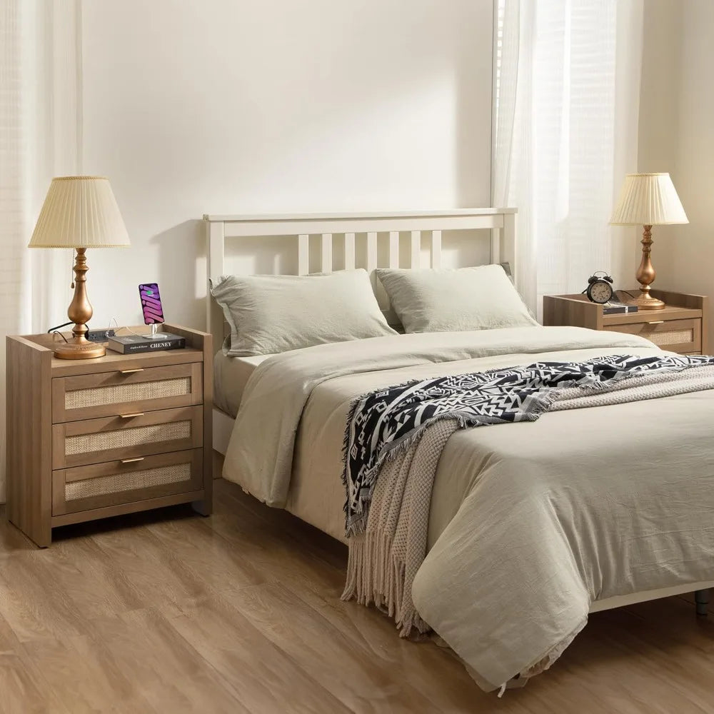 Set of 2 Rattan Night Stands with Type-C Charging Station