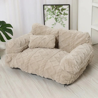 Plush Pet Sofa Bed - Extra Thick Winter Warmth Large Detachable Washable Dog Cat Cover Pet Sofa