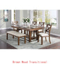 6-Pc Brown Finish Dining Set: Rectangular Table, Bench & Beige Upholstered Side Chairs for Transitional  Dining Room