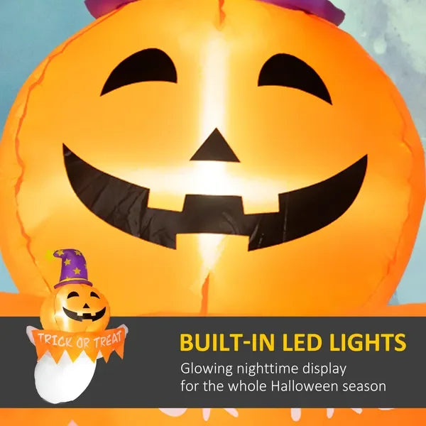 Outsunny 3.4ft Inflatable Halloween Window Sticker Ghost with Orange ace, Blow Up LED Display for Garden Indoor Outdoor