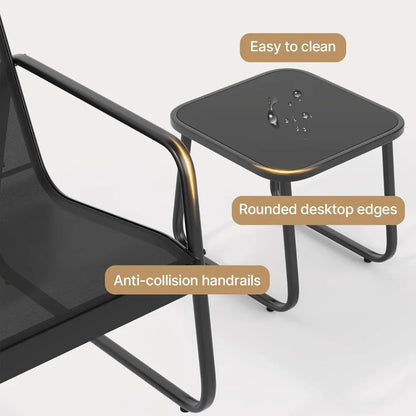 Patio Chairs Set of 2, Patio Furniture Set with Metal Frame Glass Table, Outdoor Chairs Set of 2 for Balcony, Bistro Table and