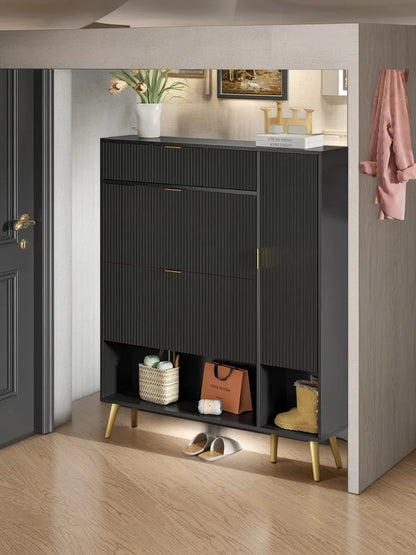 Shoe Storage Cabinet with 2 Flip Drawers Narrow Shoe Cabinet with Doors Freestanding Shoe Organizer Cabinet with Adjustable Shel