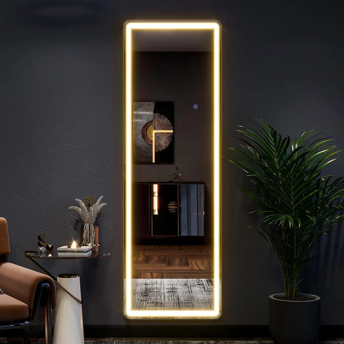 63"x20" Full Length Mirror with Lights,LED Mirror Full Length,Lighted Floor Mirror with Stand,Full Body Mirror with Dimming