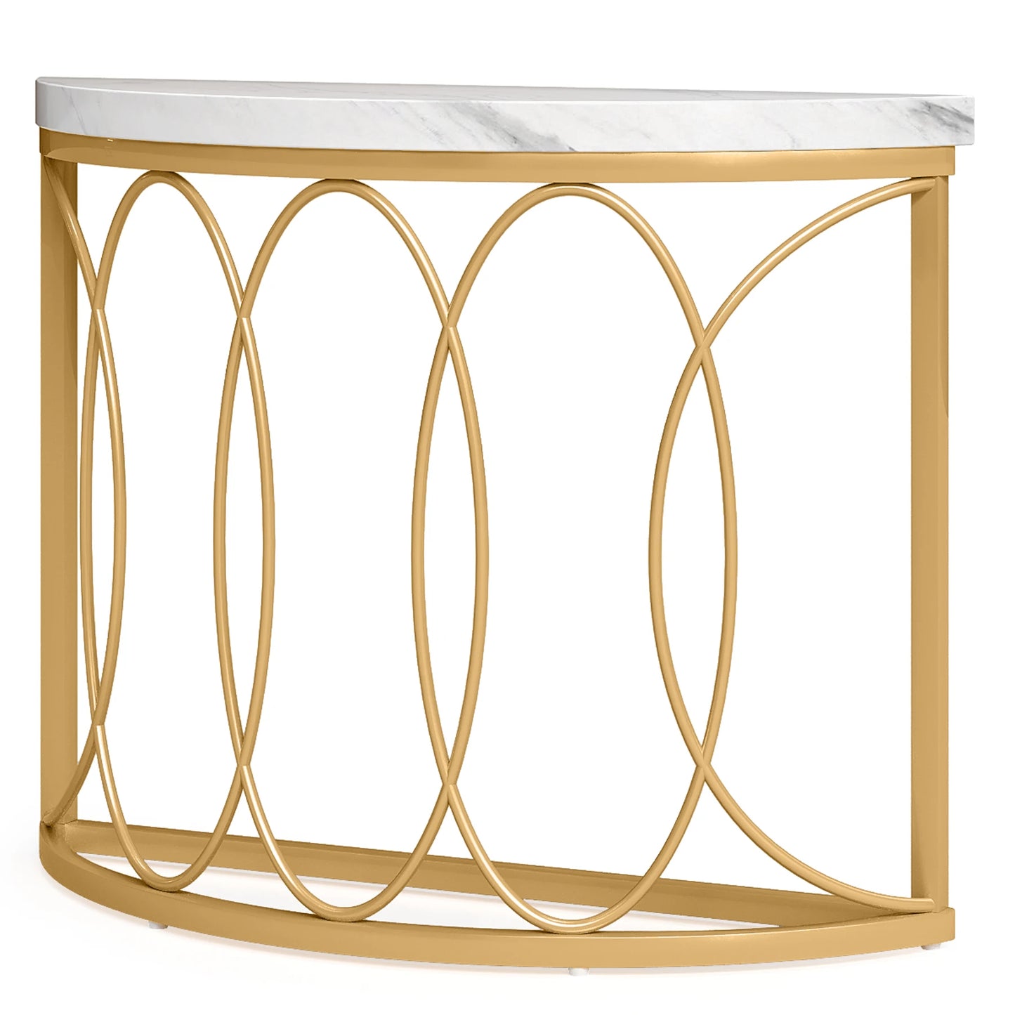 Half Moon Gold Console Table, 43" Modern Entryway Table, Narrow Semi Circle Sofa Table with Geometric Metal Frame