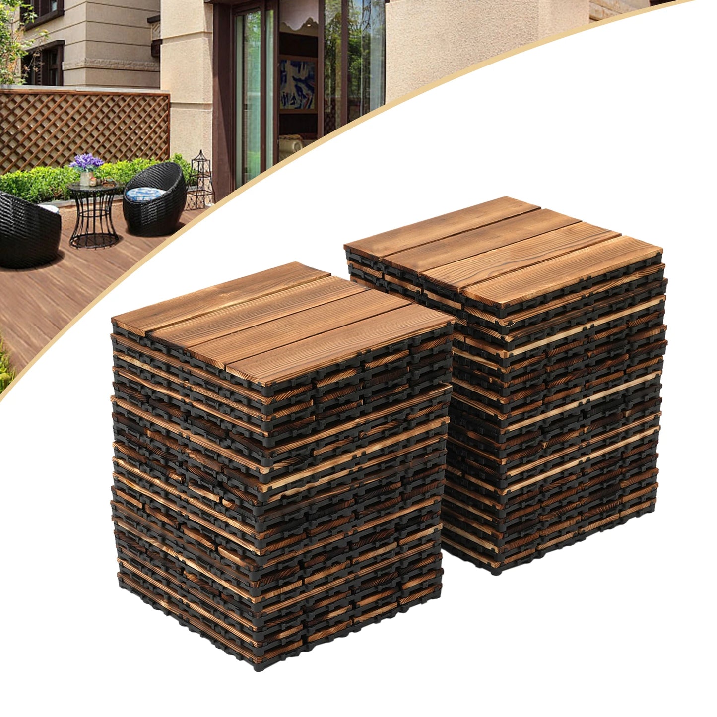 Outdoor Hardwood Flooring Tiles Interlock Edge Waterproof for Patio