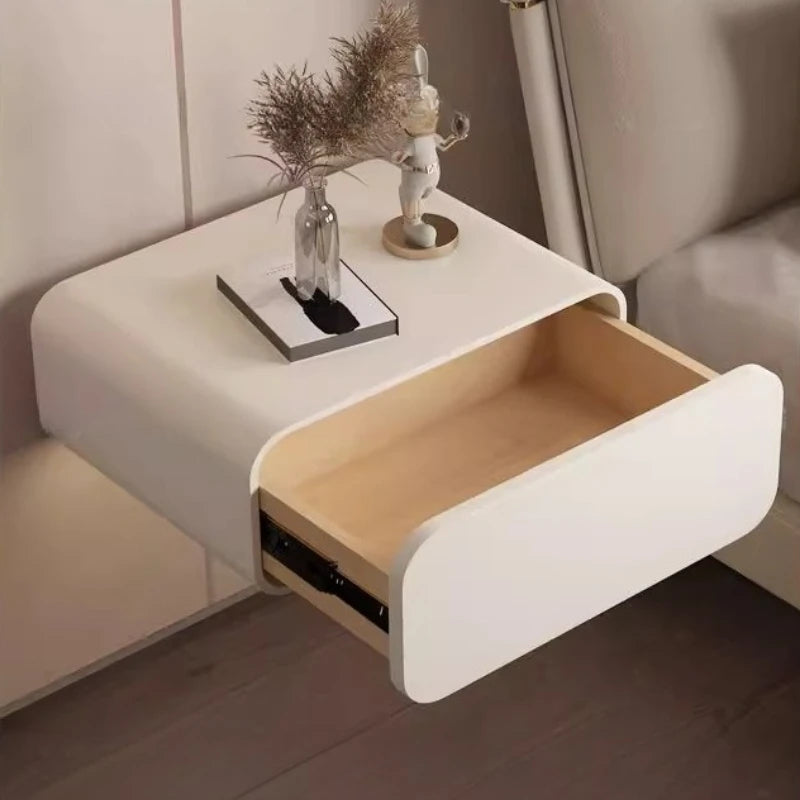 wood bedroom suspended bedside table drawers Interior comfortable floating Nightstand Table luxury home small spaces furniture