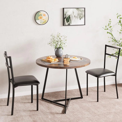 Dining Table Set for 2, Kitchen Table and Chairs for 2 with Upholstered Chairs, 3 Piece Dining Room Table Set, Round Kitchen