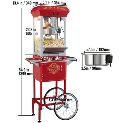 8/12Oz Electric Popcorn Maker Commercial Popper Machine  Automatic Corn Cookware with Scoop Spoon SUS304 Heating Tube