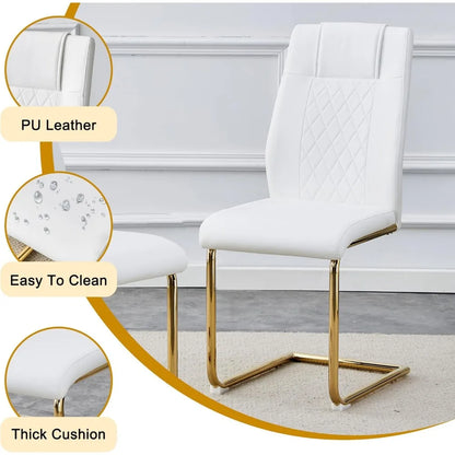 Glass Dining Table Set for 6, Modern Kitchen Table Set for 6, 71" Tempered Glass Tabletop with U-Shaped Gold Base, 7 Ppiece