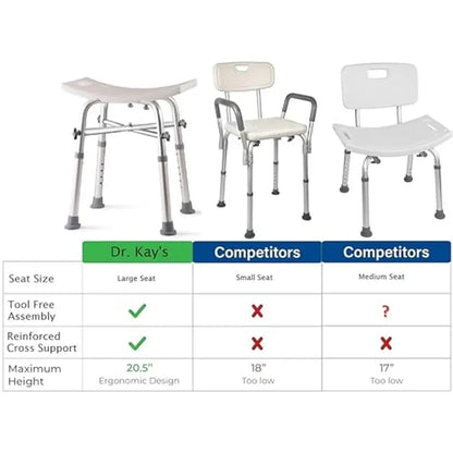 Adjustable Heavy Duty Shower Chair Safety Handicap Stool Supports 350lbs Height Adjustable Stable Design Easy Assembly  Aluminum