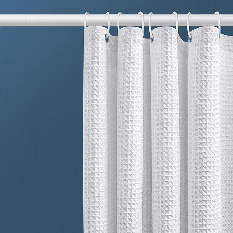 Thickened Waffle Solid Color Shower Curtain, Non-porous Double-sided Waterproof and Mildew Shading Suitable for Toilet, Bathroom