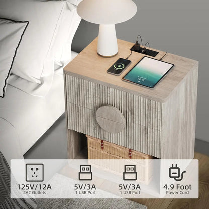 1PC Large Fluted Nightstand with Drawers 22.7" Wide Modern Bedside Table for Bedroom Living Room Office Farmhouse Tables