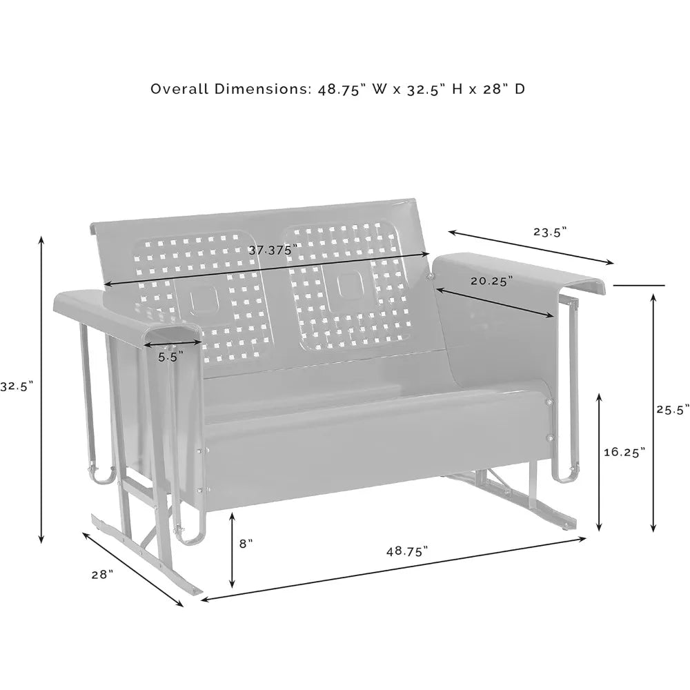 Retro Metal Outdoor Loveseat Glider, 2-Person Rocking Patio Bench for Porch, Deck, Navy Gloss