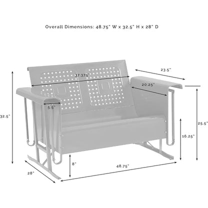 Retro Metal Outdoor Loveseat Glider, 2-Person Rocking Patio Bench for Porch, Deck, Navy Gloss