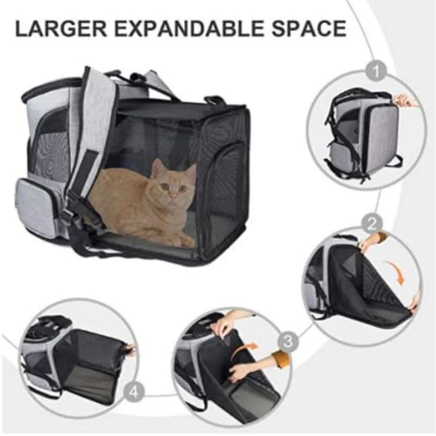 Expandable Cat Carrier Backpack Large Soft Airline Approved Collapsible Pet Bag for Small Dogs Puppies Medium Cats Breathable P