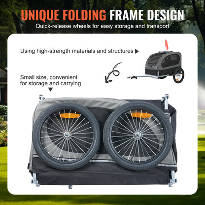88 lbs Dog Bike Trailer Pet Cart Bicycle Carrier with Wheels Coupler Reflectors Flag Collapsible to Store for Dogs