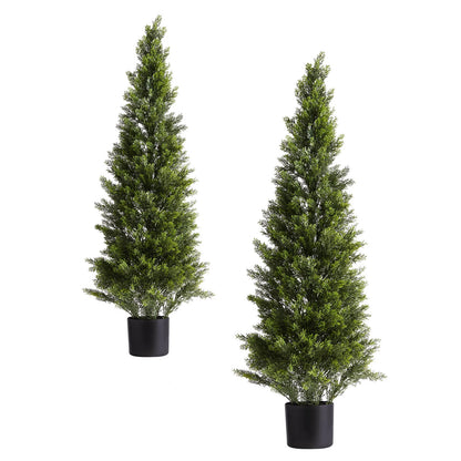 Artificial Topiary Cedar Trees 36/48in 2 Set Faux Pine Shrubs Plants Fake Silk Tree Easy Assembly for Decor Christmas