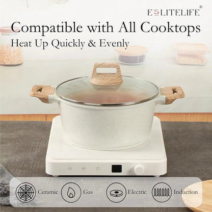 7 Quart Nonstick Stock Pot with Lid, Granite Casserole Large Soup Pasta Cooking Pot, Induction Compatible & Easy Clean