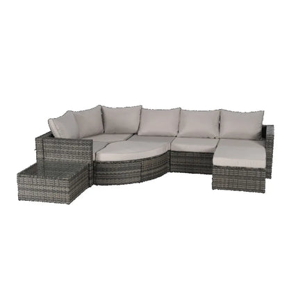 8 Piece Outdoor Patio Sofa Set Sectional L Shaped Patio Furniture Wicker Patio Conversation Set with Curved Sofa man Glass Top