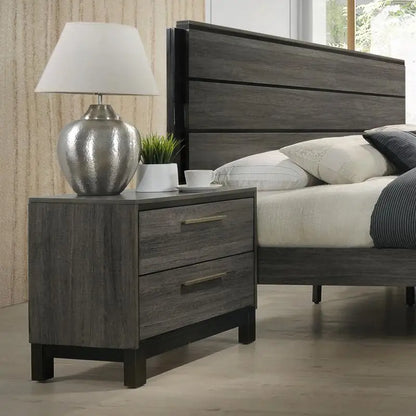 King Size Wood Bedroom Set, Antique Grey Finish Bed, Dresser, Mirror, Night Stand