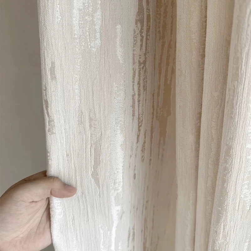 French Romantic Bronzing Geometric Texture Curtains 70% Shading Beige Window Drapes Rod -Hook  For Living Room Bedroom 1Piece