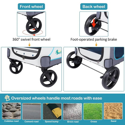 Extra-Large Dog Stroller for Large Dogs Up to 154lbs, with Hanging Storage Bag, Foldable Dog Wagon with Adjustable Handle