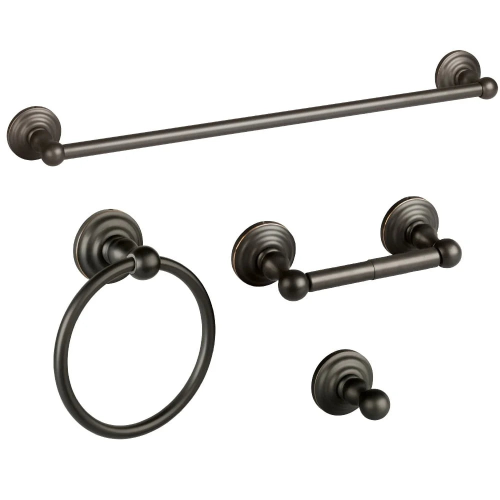 4-Piece Bathroom Accessory Set Oil Rubbed Bronze Towel Bar Toilet Paper Holder Robe Hook Towel Ring Durable Zinc