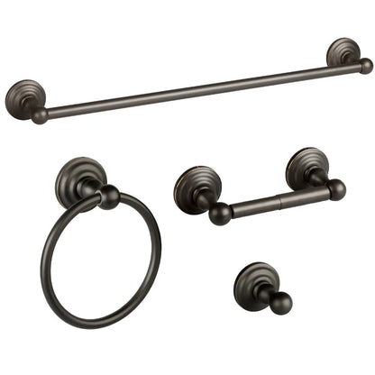 4-Piece Bathroom Accessory Set Oil Rubbed Bronze Towel Bar Toilet Paper Holder Robe Hook Towel Ring Durable Zinc