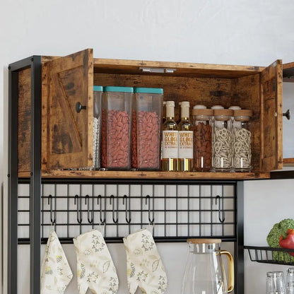 Bakers Rack with 2 Storage Cabinets and Power Outlet, 45.3 Inch Kitchen Microwave Stand with Storage, Coffee Bar Cabinet