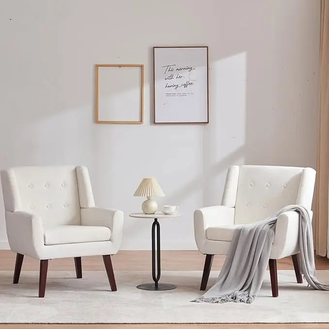 Button Tufted Accent Chairs Set of 2 Upholstered Reading Living Room Chair Mid Century Modern Chair with Linen Fabric Club Chair
