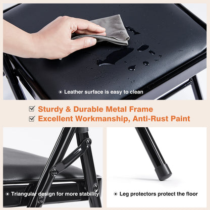 Leather Padded Folding Chair 4 Pack Sturdy Metal Living Room Rocking Dinner Chairs Easy to Use Storage Outdoor Home Office