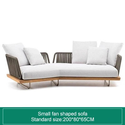 Nordic Outdoor Patio Furniture Set, 3-Piece Wicker Sofa with Solid Wood Frame, Waterproof Sunproof for Garden Balcony