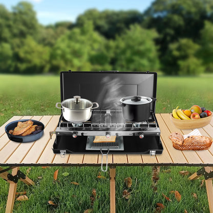 Camping Stove 3 Burner Propane Portable Stove with Regulator Toast Tray Windshield for Car Camping BBQ Picnics Outdoor Cooking