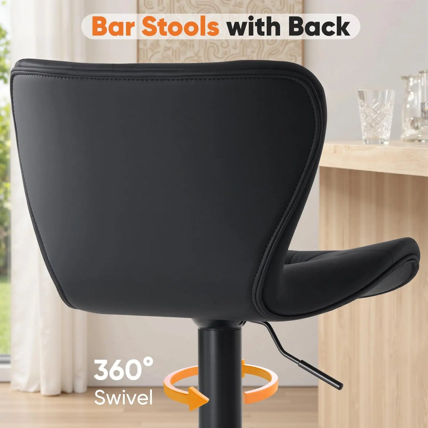 Ergonomic Faux Leather Dining Chairs Set of 2 Adjustable Upholstered Swivel with Curved Backrest Metal Legs For Kitchen
