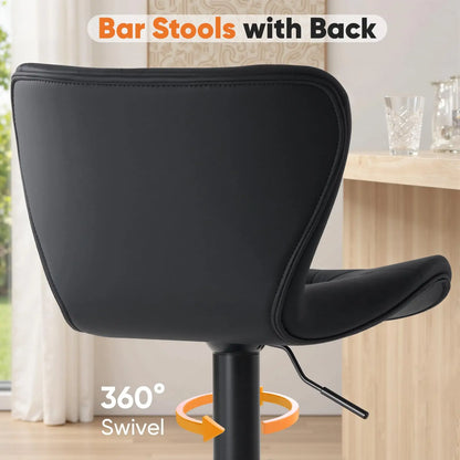 Ergonomic Faux Leather Dining Chairs Set of 2 Adjustable Upholstered Swivel with Curved Backrest Metal Legs For Kitchen