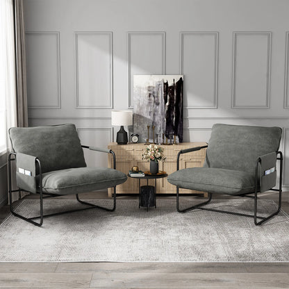 Sling Accent Chair Set of 2, Metal Framed Armchair with Removable Storage Bag, Upholstered Living Room Chairs