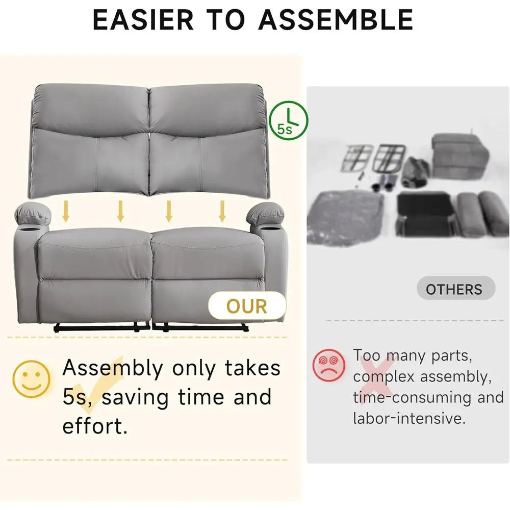 Gray Double Reclining Loveseat Wall Hugger for Living Room, RV, Home Theater (2 Seater)