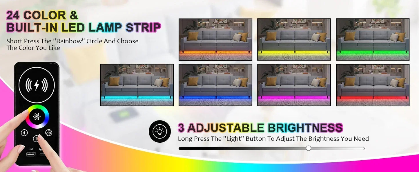 RPD4-LED Couches for Living Room.Modular Sectional Sofa Set Storage Ottomans.Oversized U Shapped