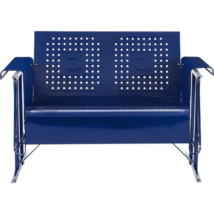 Retro Metal Outdoor Loveseat Glider, 2-Person Rocking Patio Bench for Porch, Deck, Navy Gloss