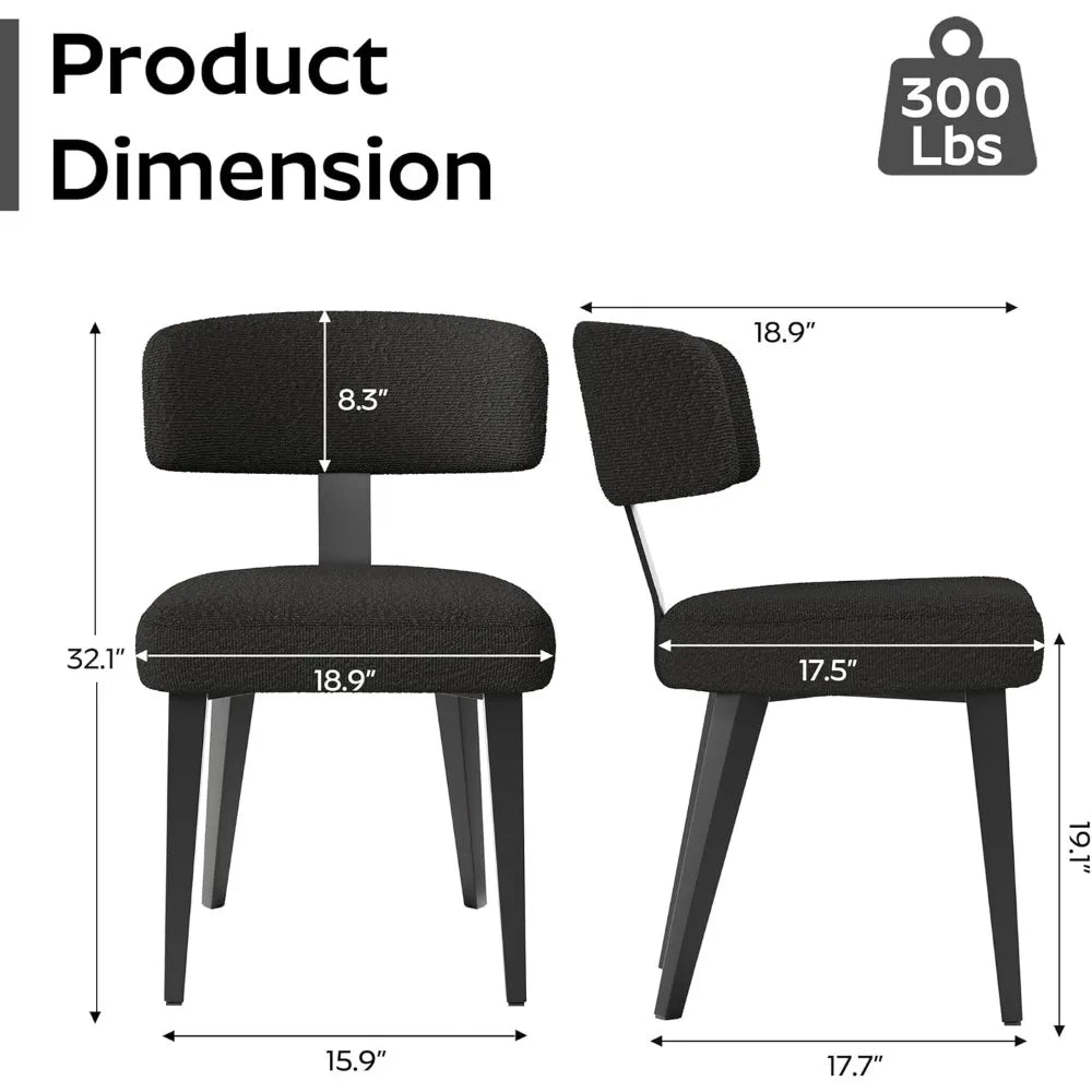 Dining Chairs Set of 4, Black Modern Upholstered Kitchen Dining Room Chairs, Boucle Dining Chairs Curved Backrest, Mid Century K