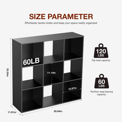 9 Cube Storage Organizer Wooden Shelf Bookcase Open Bookshelf for Living Room and Home Office Display