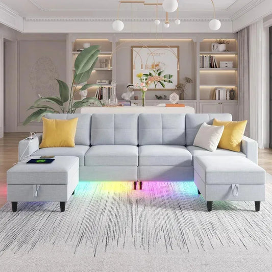 RPD4-LED Couches for Living Room.Modular Sectional Sofa Set Storage Ottomans.Oversized U Shapped