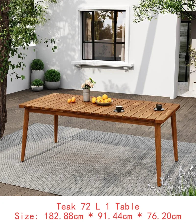 7-Pc Acacia Wood Outdoor Dining Set, 72" Slatted Table & 6 Chairs with Cushions for Patio Garden Dining