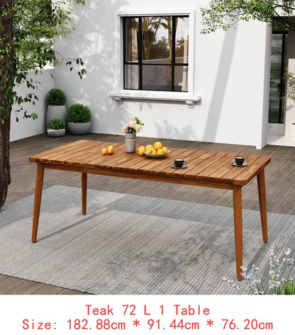 7-Pc Acacia Wood Outdoor Dining Set, 72" Slatted Table & 6 Chairs with Cushions for Patio Garden Dining