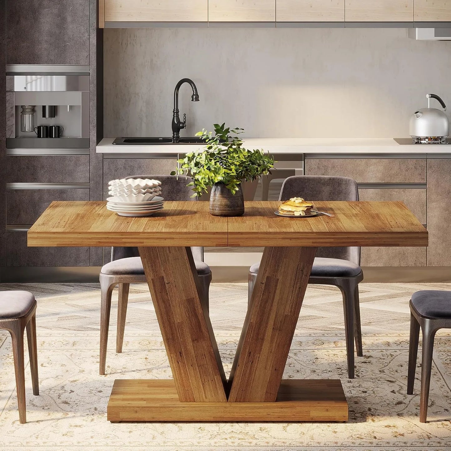 47-Inch Dining Table for 4,Dinner Table with Heavy Duty Pedestal, Farmhouse Eating Table for Home, Dining Room