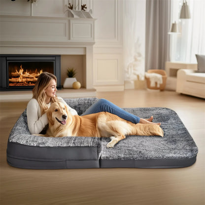 giant Human-Size Giant Dog Bed Foldable Calming Pet Dog Bed Plush Cover Orthopedic