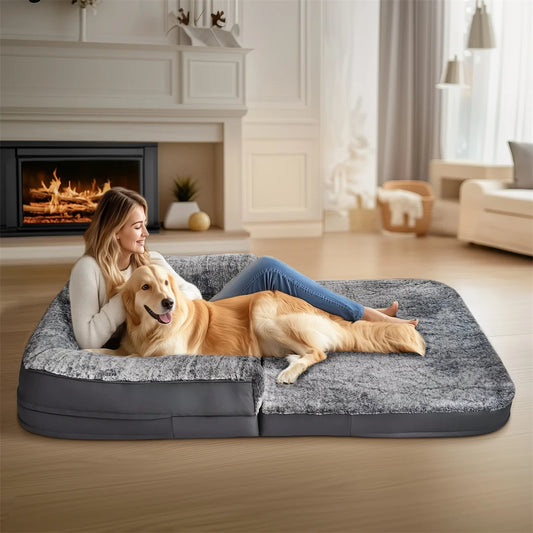 giant Human-Size Giant Dog Bed Foldable Calming Pet Dog Bed Plush Cover Orthopedic